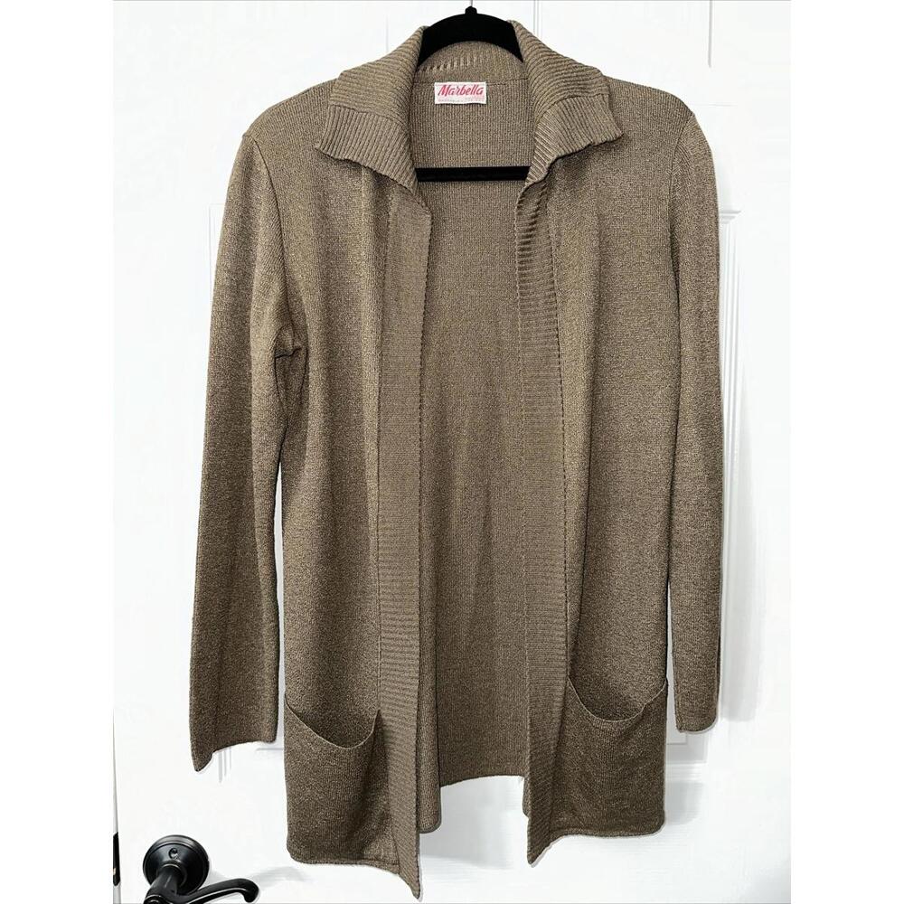Marbella Knits California VTG Women's M/L Open Front Cardigan Pockets Brown